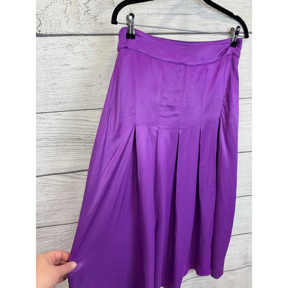 Zara Women's Purple Satin Box Pleat Midi Skirt Size Large - Picture 3 of 10